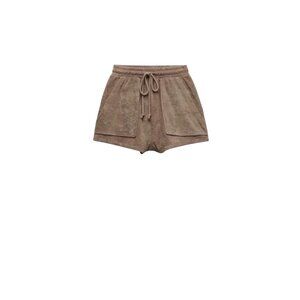 Zara Womens Brown Terry Cloth Shorts Elastic Waist & Drawstring Large Comfy